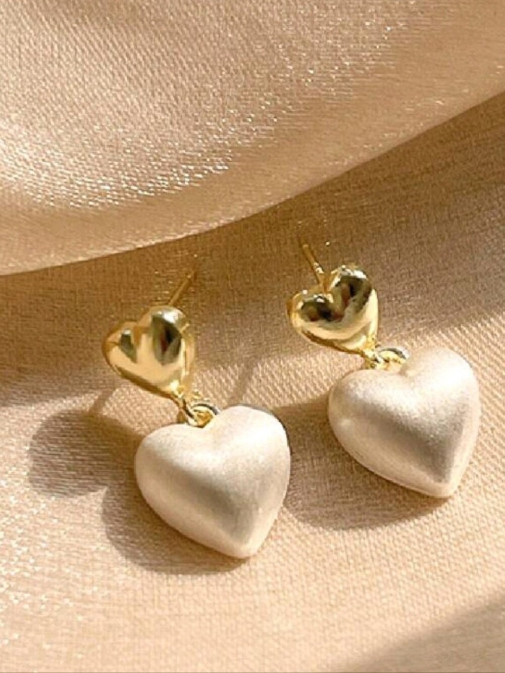 Gold & Ivory Heart Drop Earrings - Women Jewelry